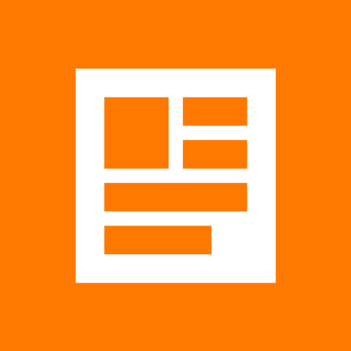 Icône d'un article ou d'une page web avec blocs de texte et image sur fond orange.