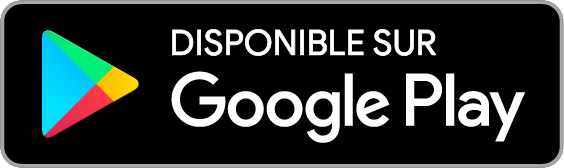 Bouton Google Play avec texte "Disponible sur Google Play" sur fond noir.
